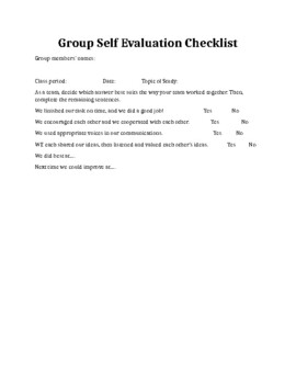 Preview of Group Self Evaluation Checklist