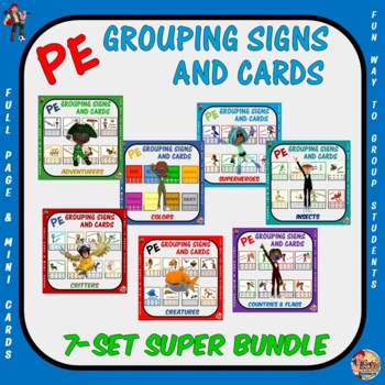 Preview of PE Grouping Signs and Cards: 7 Set Super Bundle
