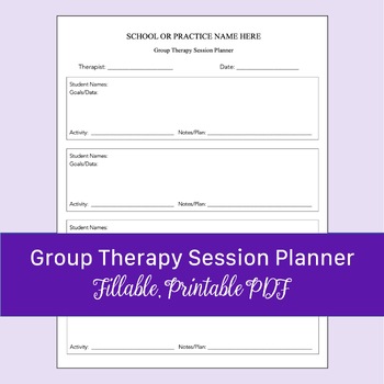 Preview of Group Therapy Session Planner | Fillable, Printable PDF for SLPs, OTs, PTs