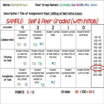 Preview of Group Work/Collaboration RUBRIC: blank template, several sample categories