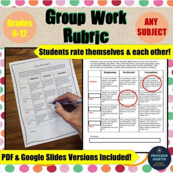 Preview of Group Work Grading Rubric for Students Any Project or Subject Middle High School