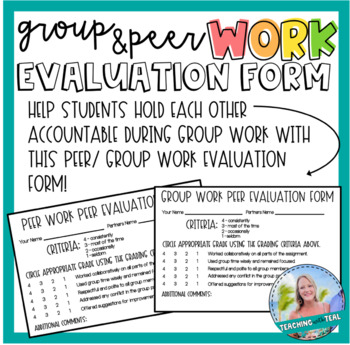 Preview of Group Work Peer Evaluation Form