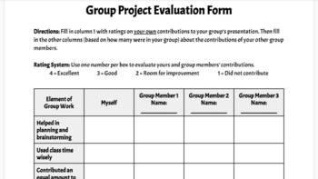 Preview of Group Work Reflection | Self-Evaluation Form