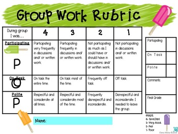 rubrics for group activity problem solving