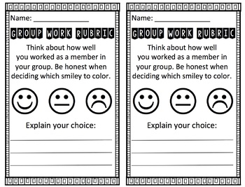 Preview of Group Work Rubric - Smileys
