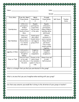 Preview of Group Work: Self Reflection Rubric