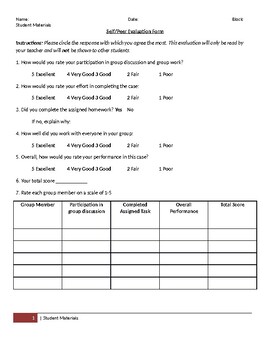 Preview of Group Work Self and Peer Evaluation Form