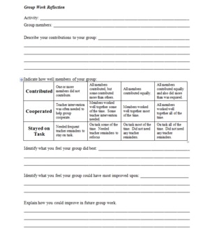Preview of Group work / Cooperative learning Reflection & Rubric