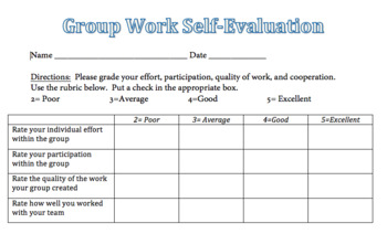 Group Work Self Evaluation By Orrin Curtis Teachers Pay Teachers