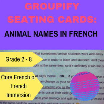 Preview of Groupify: French Animals Seating Cards