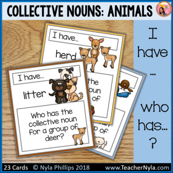 Preview of Groups of Animals Collective Nouns 'I Have Who Has' Game for Matching Activity