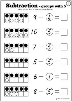 Groups with 5 Subtraction Worksheets by Made for the Classroom | TpT