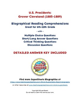 Preview of Grover Cleveland Biography: Reading Comprehension & Questions w/ Answer Key