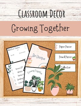 Preview of Grow Together Bulletin Board Posters, Decor, Labels, & Music Classroom Forms