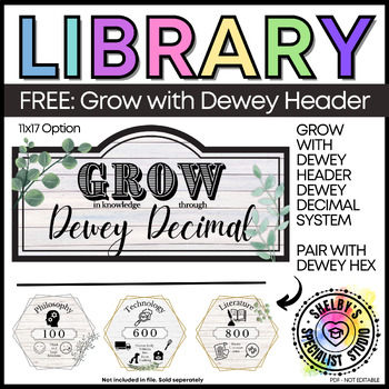 Preview of Grow with Dewey Header Poster (11x17) Library Classroom Dewey Decimal