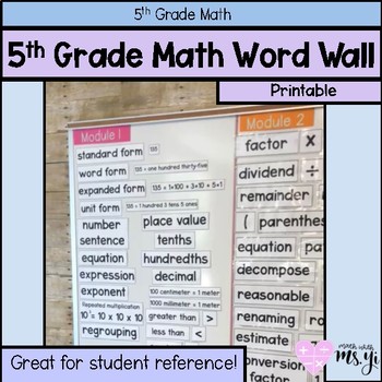 Preview of 5th Grade Math YEARLONG Word Wall