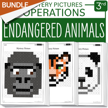 Preview of Growing BUNDLE Endangered Animal Mystery Picture Grade 3 Multiplication Division
