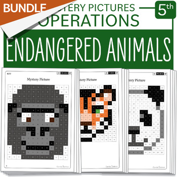 Preview of Growing BUNDLE Endangered Animal Mystery Picture Grade 5 Multiplication Division