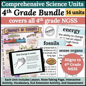Preview of 4th Grade Bundle | All NGSS Science Units | Includes Lessons, Notes, Labs