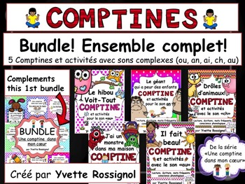 Preview of Bundle, 5 comptines et activités pour les sons ou, an, ai, ch, au/eau
