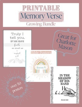 Preview of Growing Bundle: Cute Bible Memory Poster | Memorize Scripture | Charlotte Mason