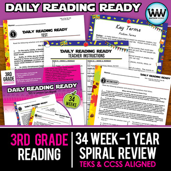 Preview of BUNDLE 3rd Grade Daily Reading Spiral Review Full Year New ELAR TEKS