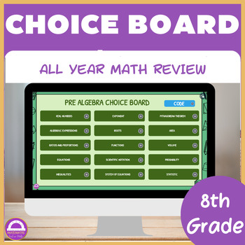 Preview of 8th Grade Math End of Year Summer Review Choice Board Activities Growing Bundle