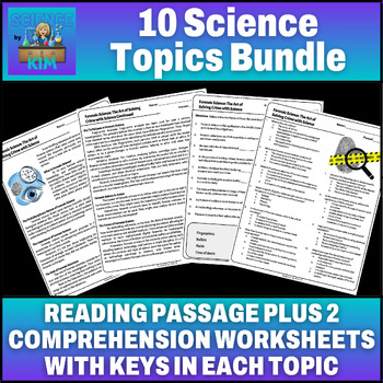Preview of Multiple Science Topics Bundle: Reading Passages & Comprehension Worksheets