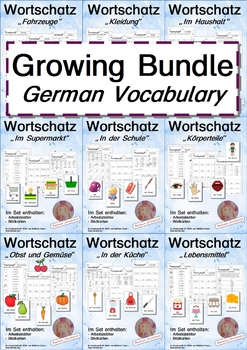 Preview of Growing Bundle: German Vocabulary - flash cards and worksheets