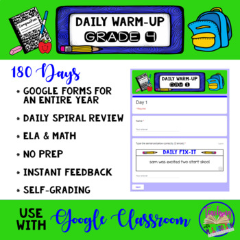 Preview of Bundle -Grade 4 Daily Warm-Up Digital Review - ELA & Math - Google Forms