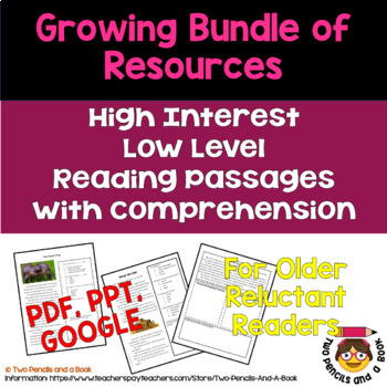 Preview of HUGE Growing Bundle of High Interest Low Level Reading Comprehension Activities