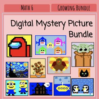 Preview of Growing Bundle - Math 6 - Mystery Pixel Art Pictures