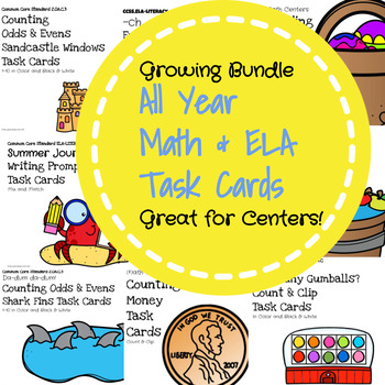 Preview of Common Core Aligned Growing Bundle Math & ELA Task Cards Includes Over 25 Sets!