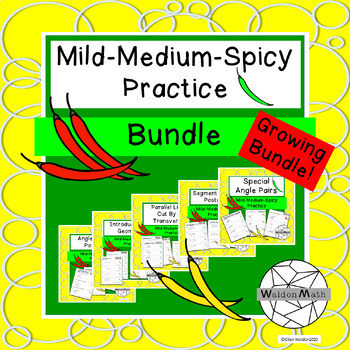 Preview of Growing Bundle: Mild, Medium & Spicy Practice Worksheets for Geometry
