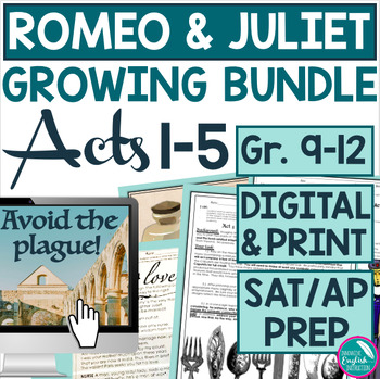 Preview of Growing Bundle Romeo and Juliet Assignments Activities SAT AP Prep (Digital)