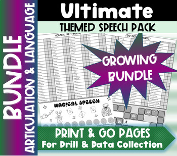 Preview of Growing Bundle: Speech Therapy Practice Pages with Themes - No Prep!