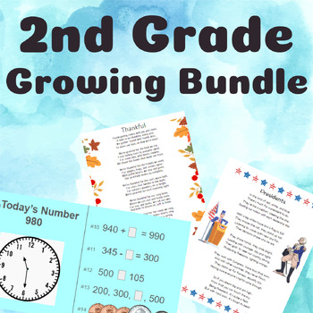 Preview of Growing Bundle for 2nd Grade |Math Review|Counting Coins|Reading Comprehension|