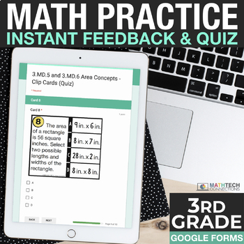 Preview of 3rd Grade Google Forms - Practice & Exit Tickets PAPERLESS Math Review Test Prep
