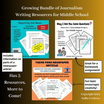 Preview of Growing Bundle of Journalism Writing Resources for Middle School Language Arts
