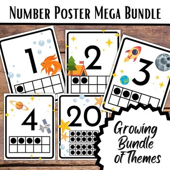 Preview of Growing Bundle of Number Posters with Ten Frame Counting Dots Many Themes