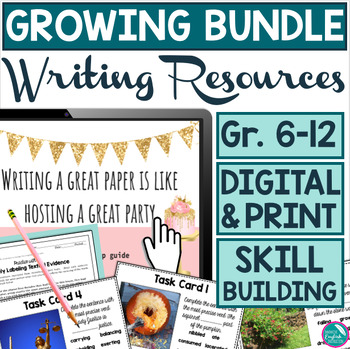 Preview of Growing Bundle of Writing Resources Framework, Task Cards, Precise Nouns