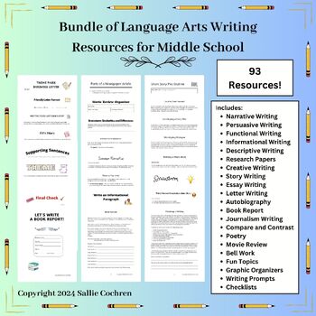 Preview of Bundle of Language Arts Writing Resources for Middle School