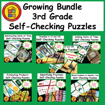 Preview of Growing Bundles:  Self-checking Puzzles for 3rd Grade