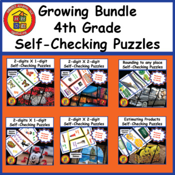 Preview of Growing Bundles:  Self-checking Puzzles for 4th Grade