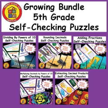 Preview of Growing Bundles:  Self-checking Puzzles for 5th Grade
