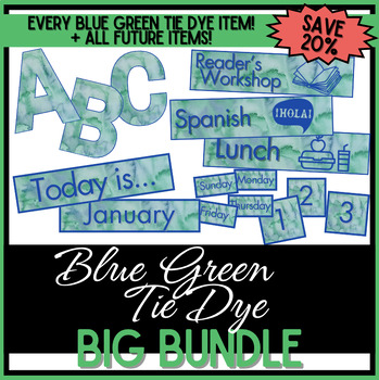 Preview of Growing Decor BIG BUNDLE - Blue Green Tie Dye Watercolor - 20% OFF