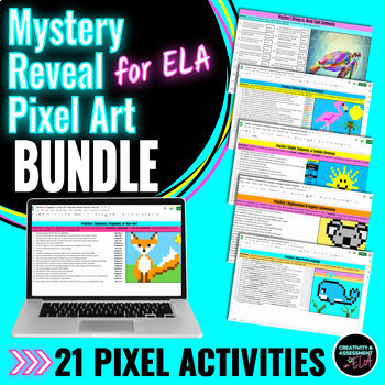 Preview of Growing ELA BUNDLE Fun Mystery Picture Pixel Art Puzzle Digital Review Activity