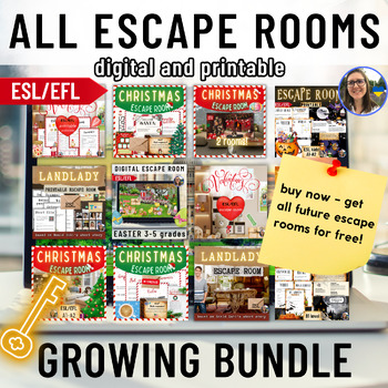 Preview of Growing Escape Rooms bundle digital and printable ESL/EFL English