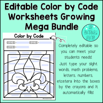 Preview of Growing Editable Color by Code Bundle | Math | Literacy