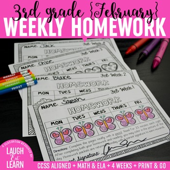 Preview of Third Grade Math & ELA Homework: February